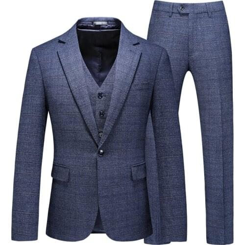 Jacket + Vest + Pants ) Fashion Boutique British Classic Plaid Mens Formal Business Slim Suit 3 Pcs Groom Wedding Dress Suit