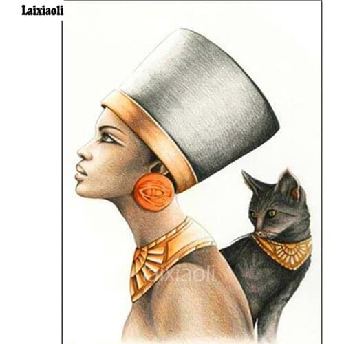 Full Square/round diamond 5D DIY Diamond painting Egyptian queen & cat Diamond embroidery Mosaic Cross Stitch rhinestone decor