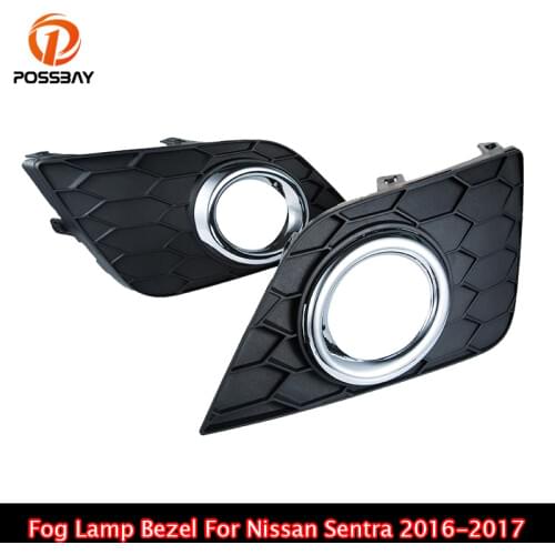 POSSPAY 1Pair Black Front Fog Light Lamp Bezel Cover ABS Plastic Fit for Nissan Sentra 2016 2017 Foglights Headlights Frame Set