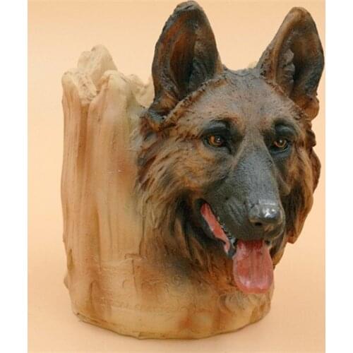 Handmade craft Environmental Protection Resin German Shepherd Dog Pen Container,pen Holder