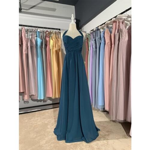 2020 new different color winter teal long V-neck Pleats luckgirls chiffon Customizable fashion bridesmaid dress mocini tailor