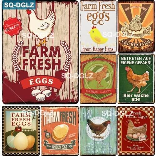 [SQ-DGLZ] EGG Metal Sign Vintage Farm Decorative Metal Plaque Plate Wall Decor For Bar Tin Signs Chicken Poster Gift