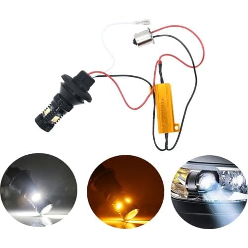 2pcs 1156 BA15S BAU15S PY21W T20 T25 Dual Color White Amber Switchback LED Turn Signal Light Error Free Canbus with Resistor DRL