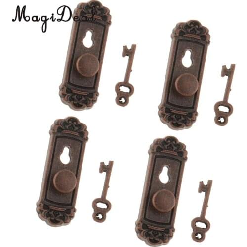 MagiDeal 4 Pieces 1/12 Dollhouse Miniature Vintage Door Locks with Keys for Dollhouse DIY Furniture Toys Accs-Bronze