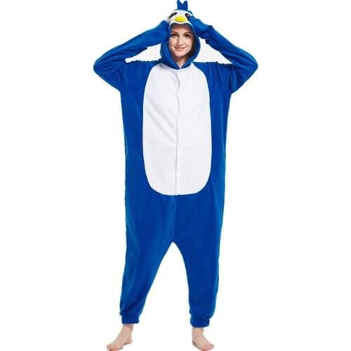 Adults Polar Fleece Blue Penguin Animal Kigurumi Womens Mens Onesies Pajamas Cosplay Costume for Halloween and Carnival Party