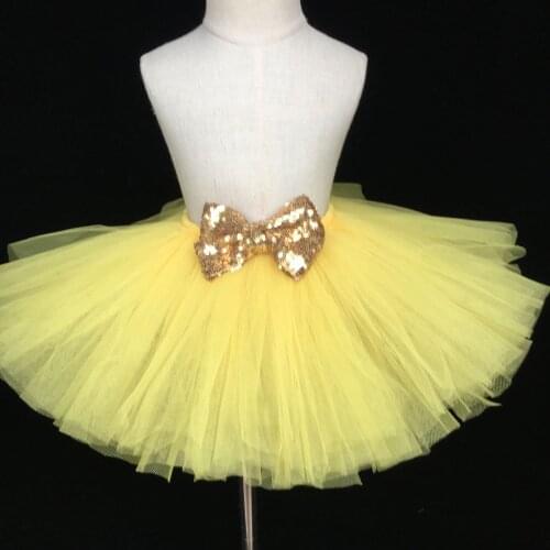 Girls Yellow Tutu Skirts Kids Ballet Dance Tulle Pettiskirts Underskirts with Glitter Bow Children Birthday Party Costume Skirts