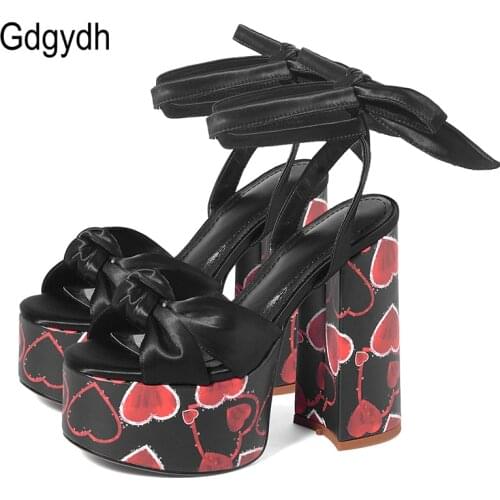 Gdgydh Fashion Heart Platform Sandals Women Ultra High Heels Shoes For Party Luxury Brand Punk Gothic Large Size Cross Tied Sexy