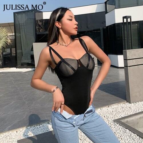 JULISSA MO Black Sling Backless Bodysuit 2021 Summer Women Solid Sleeveless Rompers Corset Ladies Sexy Slim Bodysuit Clubwear