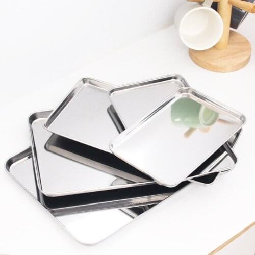 1pcs Japanese Rectangle Bread Storage Trays Stainless Cake Bread Flat ground Trays Steamed Sausage Dish Rectangle Fruit Plate