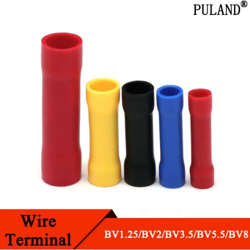 5pcs BV1.25 BV2 BV3.5 BV5.5 BV8 Straight Butt Wire Terminal Splice Crimp PVC Full Insulated Copper Tube Cold Press Cable Connect