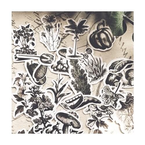 YPP CRAFT 24pcs Black And White Plant Illustration Stickers for Scrapbooking Happy Planner/Card Making/Journaling Project