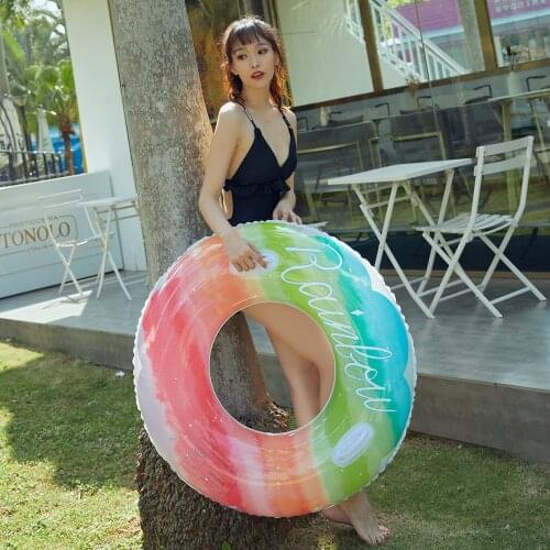5 Sizes Colorful Rainbow Swimming Ring Float Water Pool Party Inflatable Swimming Circle Baby Girl Women Pool Float