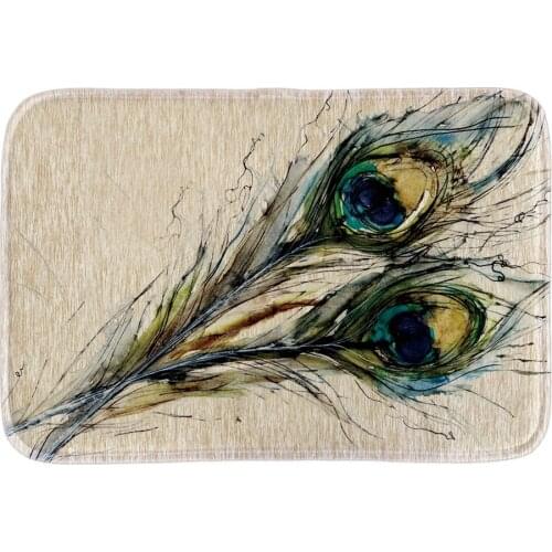 Peacock Feather Painting Acrylic Doormats Indoor Outdoor Door Mats For Living Room Bedroom Soft Short Plush Fabric Floor Mats
