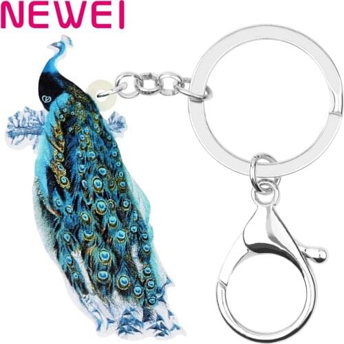 Newei Acrylic Blue Peacock Peafowl Keychains Printing Wild Bird Animal Keyring Jewelry For Women Men Teen Fashion Festival Gifts