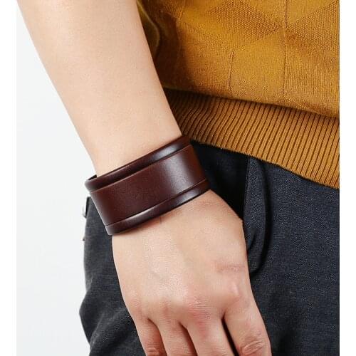 Trendy Double Belt Leather Wrist Friendship Big Wide Bracelet For Male Female Buckle Wristband Men Cuff Bracelets Punk Jewelry