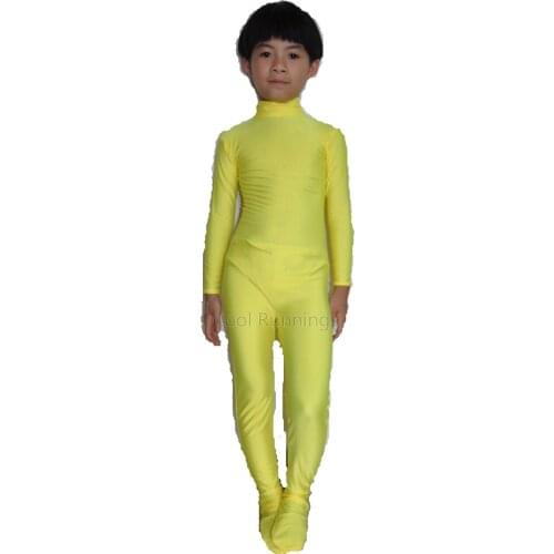Kid Children Yellow Spandex dancewear Zentai Costume Leotard Unitard No Hood & Hands