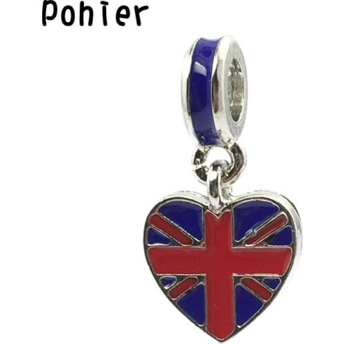 UK Flag ,Red & B Enamel Heart Pendant European Beads Fit Charms Bracelets&Bangle DIY Jewelry