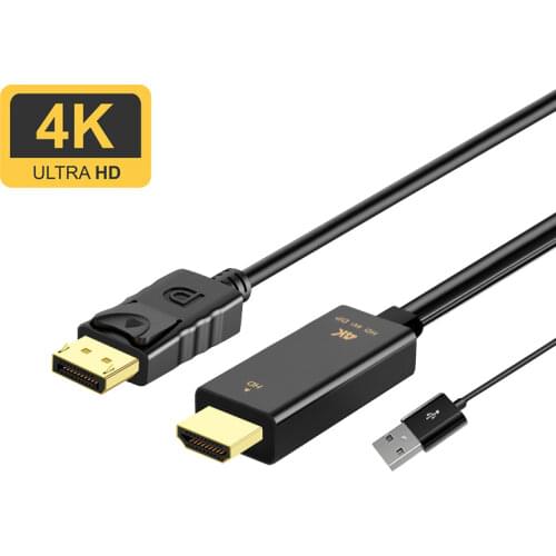 4K HDMI to Displayport Active converter cable with usb power 6ft 1.8M HDMI in to DP out for PC laptop PS4 to Displayport out