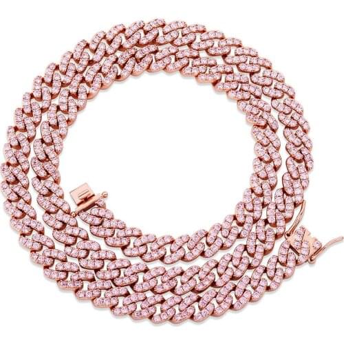 Micro Pave Bule Pink AAA+ Cubic Zirconia Bling Ice Out Cuban Miami Curb Link Chain Necklaces for Men Rapper Jewelry Gold Color