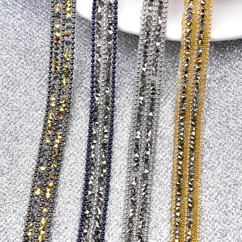 Rhinestone Beaded Banding Fancy Tape Hot Fix Iron On Crystal Chain Trim Clothes DIY Wedding Accessories