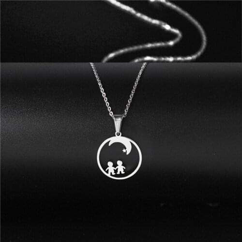 Stainless Steel Minimalist Jewelry Boy and Girl Pendant Necklace Star-moon Lovers Choker