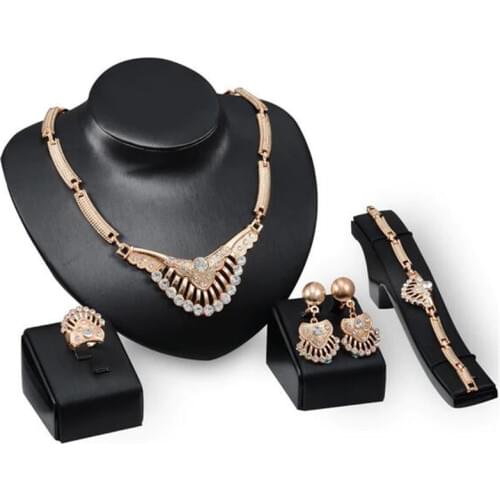 Fashion African Dubai Gold Jewelry Nigerian Crystal Necklace Hoop Earrings Women Italian Bridal Jewelry Sets Wedding Accessories