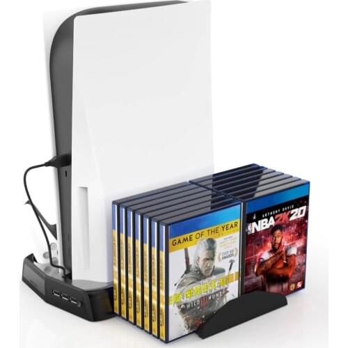 Mutli-Function Controller Charger Console Cooling Fan Stand with USB Hub Disc Box Slot Compatible with PS5 DE / UHD Console