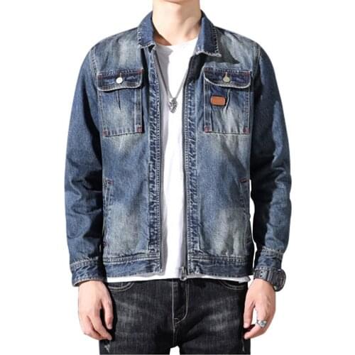 2021 Spring Denim Jacket Men Jeans Coat Cotton Lapel Long Sleeve Loose Zipper Large Size Casual Clothes Bomber Cowboy Male Brand