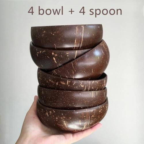 12-15cm Natural Coconut Bowl wooden Salad Ramen bowl Coconut Wood Spoon Set coco smoothie Kitchen tableware Coconut bowl