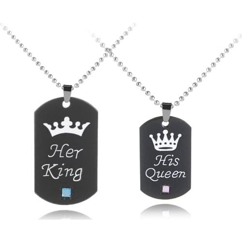 2020 new 2 pieces / set Couple Necklace Her King His Queen Black Crystal Crown Jewelry Charm Pendant Necklace Couple Jewelry