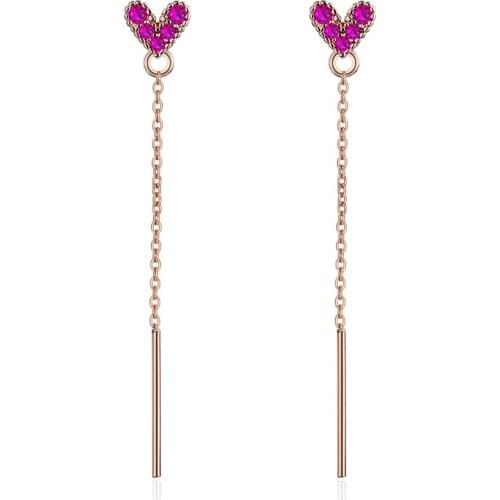 New Arrival Romantic Love Heart Cz Zircon 925 Sterling Silver Ladies Tassel Stud Earrings Jewelry Wholesale Anti Allergy Gift