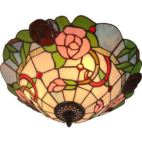 New Rose American Pastoral ceiling lamps Tiffany pink glass lamps bedroom living room entrance Lighting Children room balcony