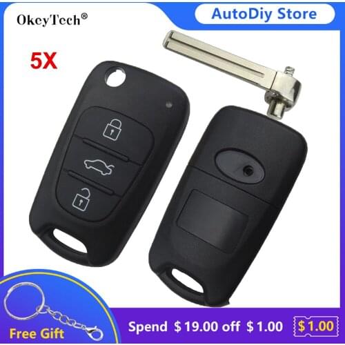 Okeytech 5pcs/lot 3 Buttons Flip Keys Remote Car Key Shell Cover Fob For Hyundai Avante I30 IX35 For Kia K2 K5 Sorento Sportage