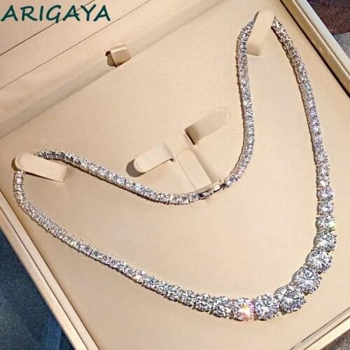 Real 925 Silver Simulated Moissanite Lab Diamond Chain Tennis Necklace Wedding Cocktail Party Fine Jewelry For Women or Men