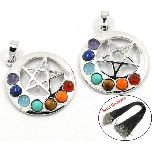 Natural Crystal Alloy Pentagram Seven Chakra Necklace Pendant Women Jewelry Sweater Chain Earring Accessories New Year Gift