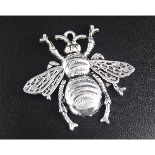 5pcs Silver Color Bee Animals Charm Fit Bracelets Necklance DIY Metal Jewelry Making 38X40mm A2065