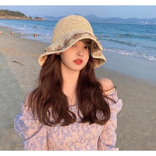 Beach Straw Hat Ladies Small Fresh Straw Woven Fashion Wild Fisherman Cap Summer Vacation Leisure Seaside Big Brim Sun Hats