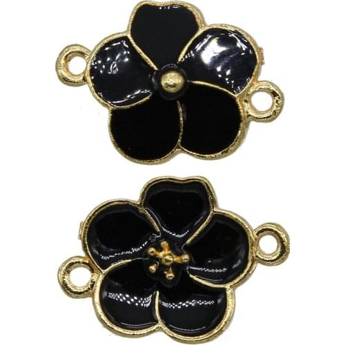 6pcs/lot peach blossom Double lifting hole pendant flower enamel charm DIY accessories of necklace bracelet handmade fitting