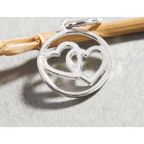 2pcs 925 Sterling Silver Heart Round Loop Charms 11x13mm Craft High Quality Silver Pendants Women DIY Jewelry Garment Findings