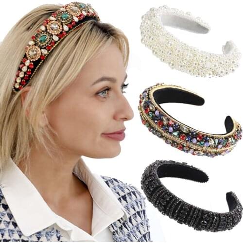 Haimeikang Pearl Headband Padded Hairbands for Women Crystal Rhinestone Headbands Baroque Hair Accessoires