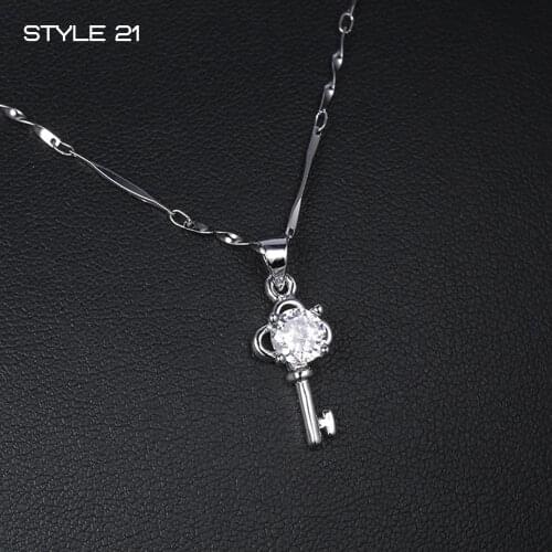 Key shape Simple Exquisite Geometric Zircon Pendant Necklace for Women big Rhinestone love Wedding necklace Jewelry Gift