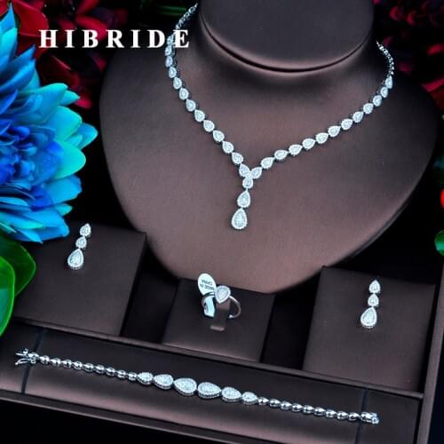 HIBRIDE Luxury Jewelry Gold Color Micro Cubic Zircon Pave Jewelry Sets For Women Bridal Wedding Accessories N-732