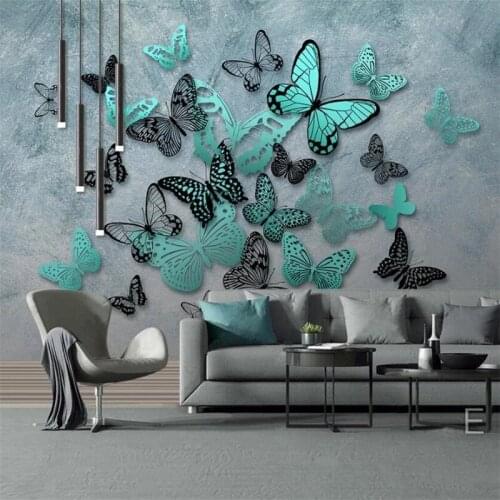 Custom Size Self Adhesive wallpaper hand painted 3D three-dimensional butterfly nostalgic background living room hotel murals