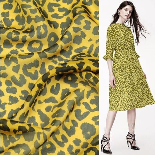 Pure silk chiffon silk fabric black leopard in special yellow background,SCF112