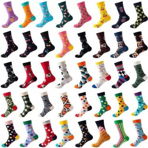 Hundreds of Fashion Personality Cotton Socks Unisex Men Happy Street Skateboard Fruits Harajuku Gift Funny Boys Male Dress Sox
