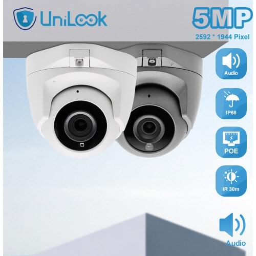UniLook 5MP Mini Dome POE IP Camera Built in Microphone Outdoor Security CCTV Camera IR 30m IP66 Hivision Compatible ONVIF H.265