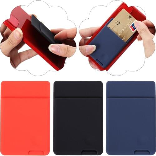 Universal Silicone Phone Wallet Case Stick On ID Credit Card Holder Self-Adhesive Elastic Cellphone Pocket Sticker Card Sleeves