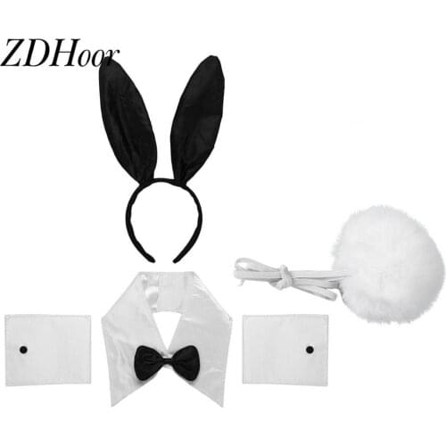 Women Sexy Cosplay Lingerie Set Clubwear Anime Bunny Girl Role Play Costume Naughty Rabbit Ear Hair Band with Animal Tail Outfit