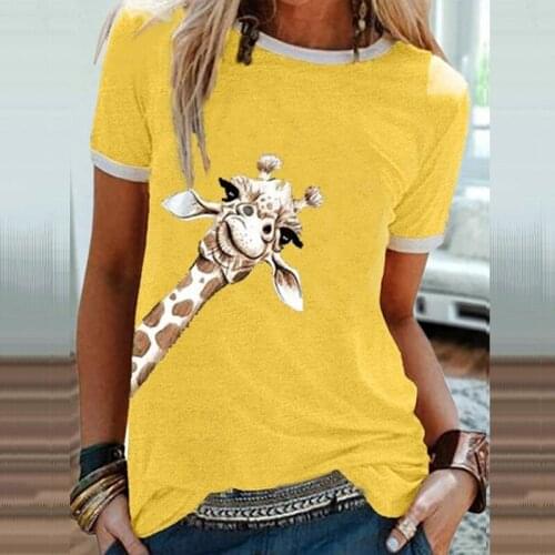 Giraffe Graphic T-Shirts Women Casual Cute O Neck Short Sleeve Y2k Tees 2021 Summer Top Lovely Tshirts Lady Clothing Fall Winter