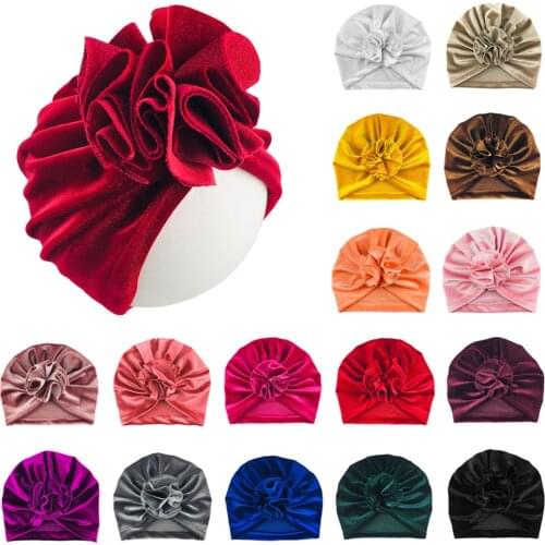 15Pcs/Lot,Hot Sale Velvet Baby Hat Turban Flower Newborn Baby Girl Hat Beanie Cap Autumn Winter Infant Toddler Kids Girls Bonnet